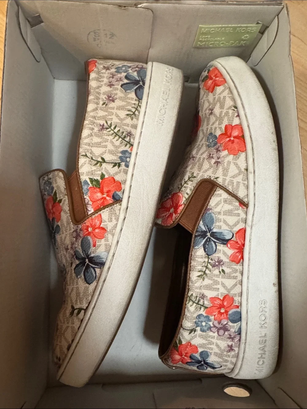 Michael Kors Kids Floral Slip-On Sneakers in Beige, Coral, Blue, and Purple